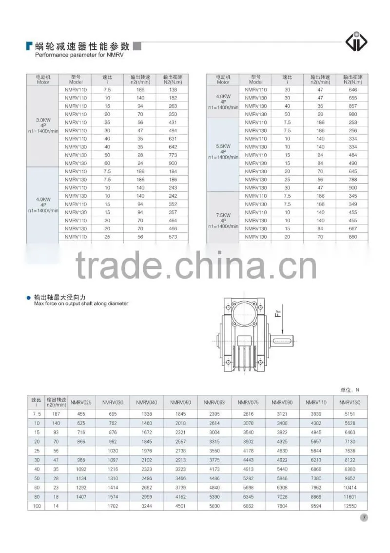 NMRV worm reducer from RV30 to RV130