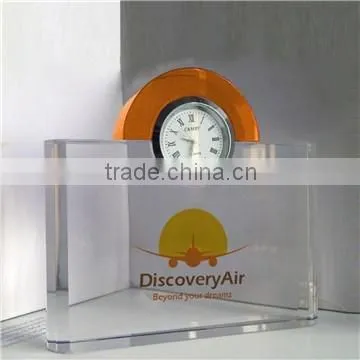 Crystal table clock with rectangle crytsal block for logo engraved