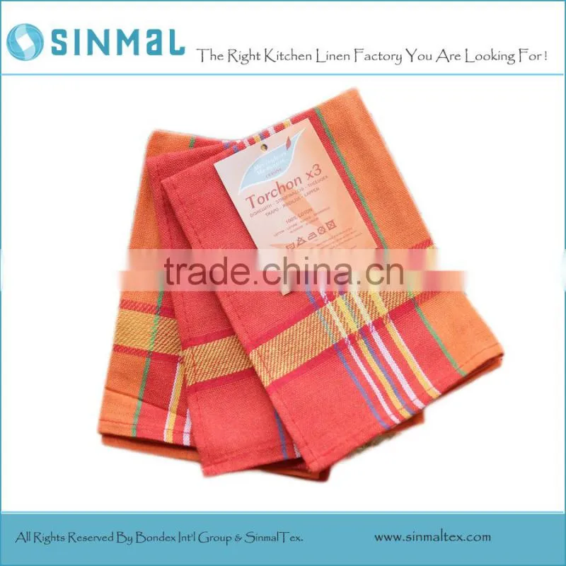 French Torchon Cotton Tea Towel Plaid Dish Towel