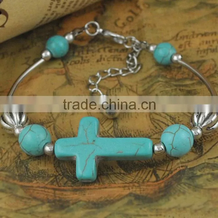 silver vintage nature stone bead bracelet, cross bracelet