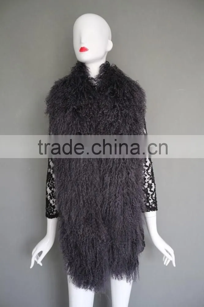 Women Long Mongolian fur Scarf Winter warm neck collar real Sheep Fur muffler stole
