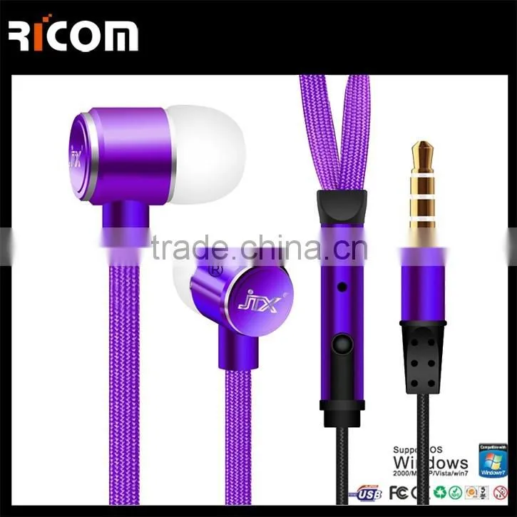 Hot Sell HIFI Stereo Shoelace earphone design with 3.5DC and with Microphone--EO3031B