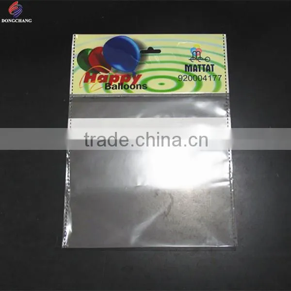 Plastic self adhesive bopp header bag with euro hole and permanent tape