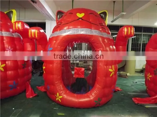 Inflatable red fortune cat cash machine / inflatable cartoon money machine for sales promotion