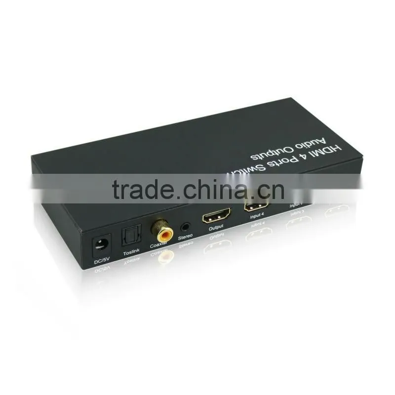 HDMI Switcher 4 input 1 output with Audio Support 3D coaxial toslink stereo 3.5mm audio