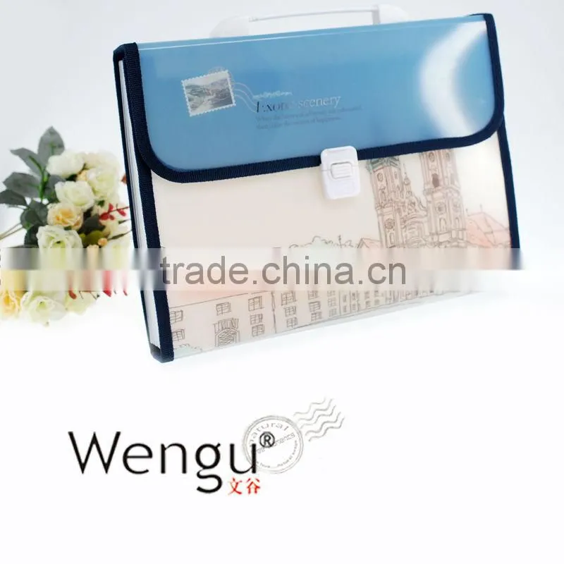2014 new design fashional frosting expanding file bagwith plastic closure
