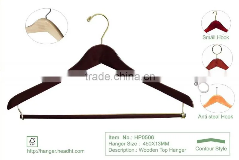 Natural wooden clips garment hotel anti theft ring wood hospitality coat hanger