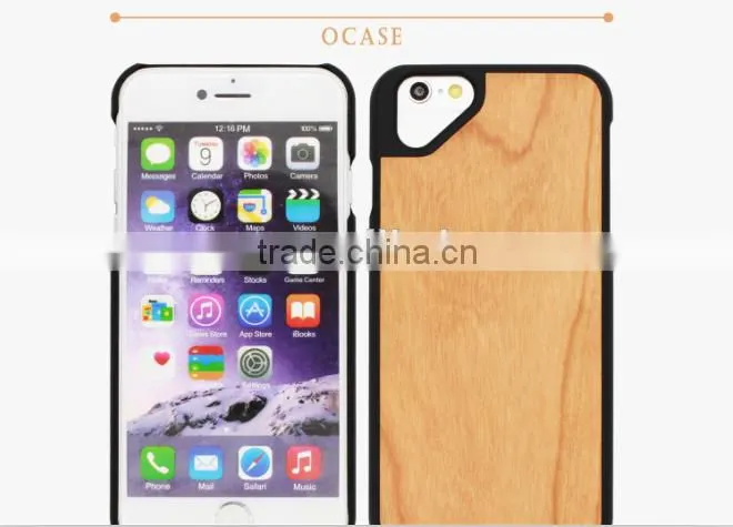 Good hand feeling PC & cherry wood Engraving two in one phone case for Iphone 6
