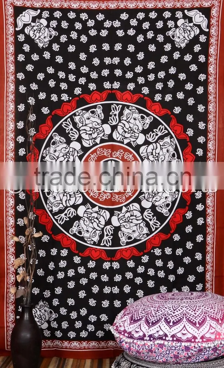 Twin Size Lord Ganesha With Lotus Flower Mandala Holy Wall Art Bohmian Hippie Ethnic Home Decorative Tapestry
