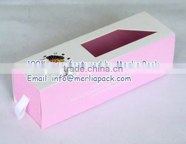 Rectangular Pink Paper Macaron Box Transparent PET Window Holds 7 Macarons Bakery Box