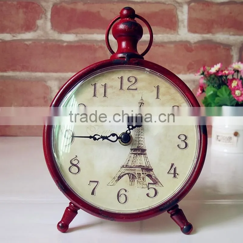 antique design bedside metal art table clock