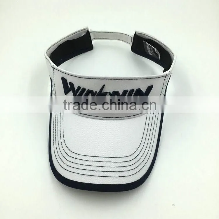 100% cotton white 3D embroidery men's golf visor caps