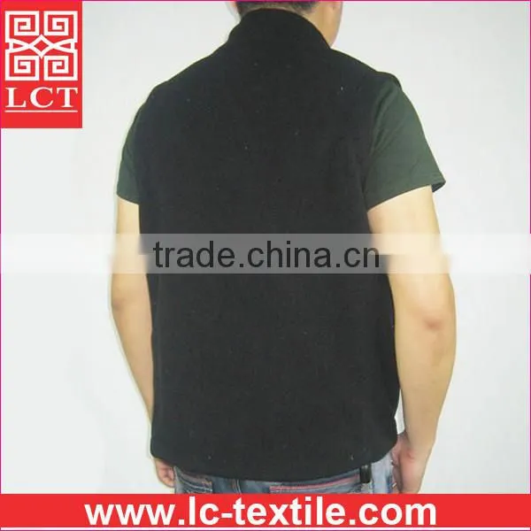 Wenzhou OEM factory direct sell high quality embroidery black men vest jacket fleece with zipper pockets for promotion(LCTU0050)