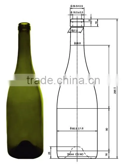 Glasslucky Olive green 750ml glass burgundy wine bottle
