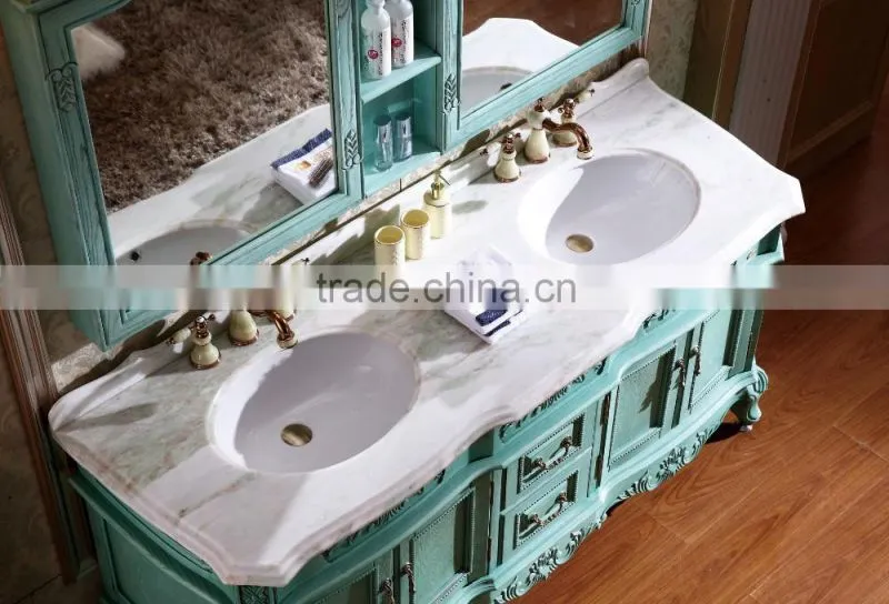 turkish style furniture baroque bathroom cabinet solid wood with double mirrors WTS801