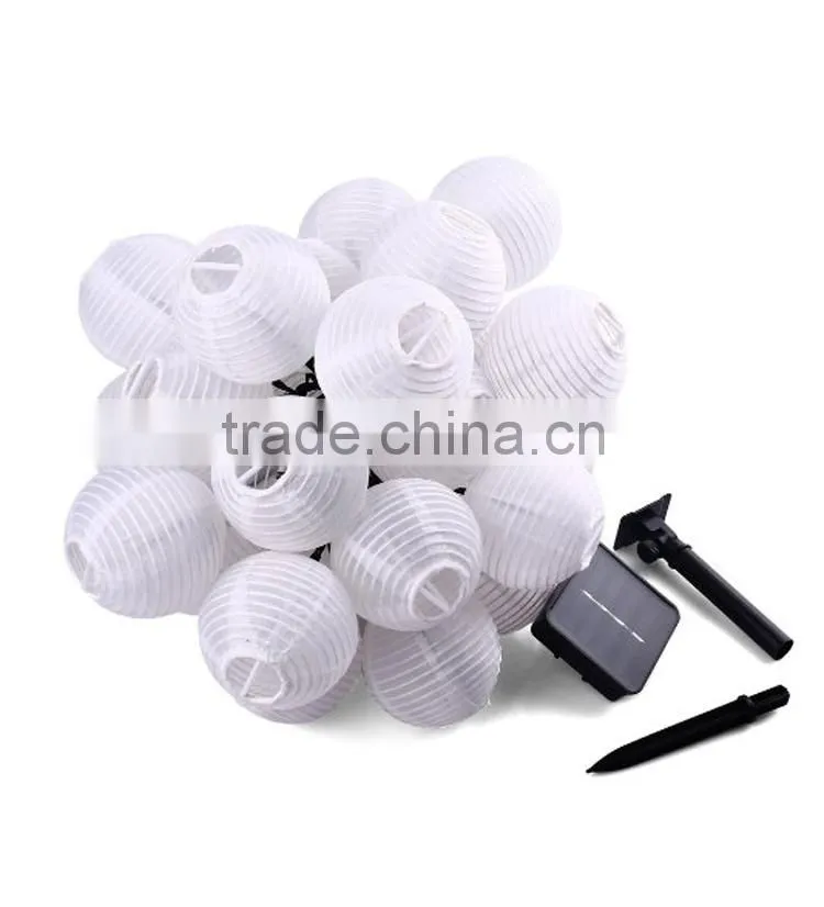 Solar String Lights Outdoor 15.7ft 20 LED Warm White Fabric Lantern Christmas Globle Lights