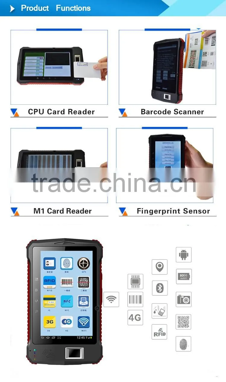Waterproof Bluetooth fingerprint sensor 7 inch secure multifunction biometric tablet