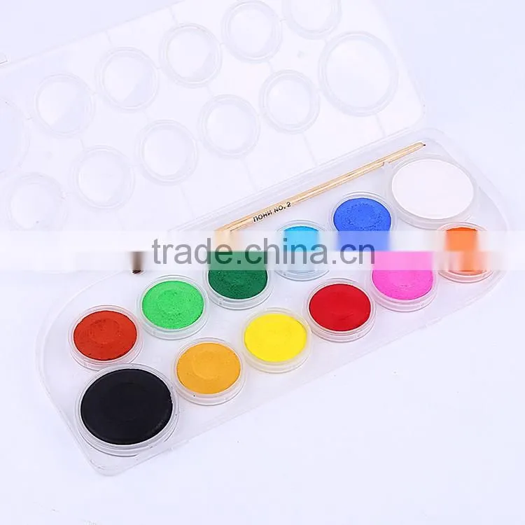 High quality 12pcs solid powder water color cake airbrush paint for kids,tempera kids paint powder watercolor in plastic box