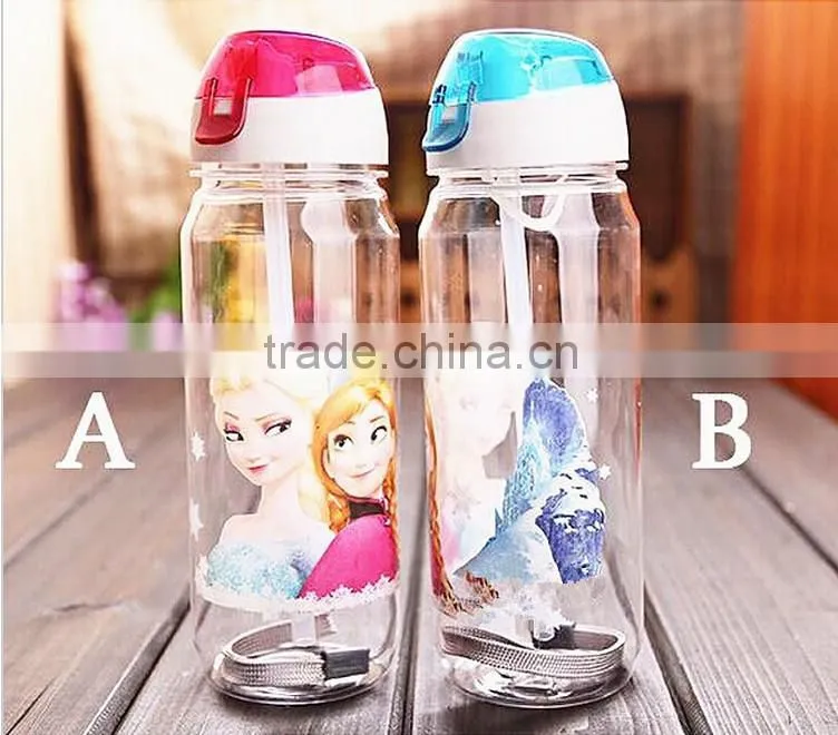 wholesale children plastic water bottle with food grade silicne straw