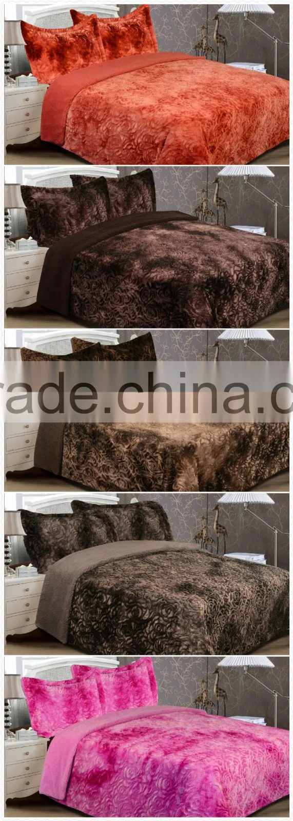 China Factory Rose Design Warm Faux Fur Fire Blanket Throw