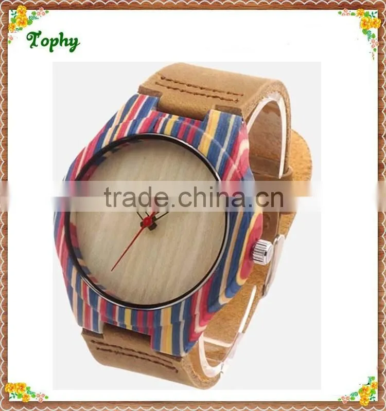 Brown genuine leather wooden watch wholeasale cheap price