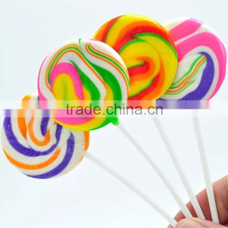 Bag Wrapped Fruit Flavour Sweets Flat Swirl rainbow lollipop candy
