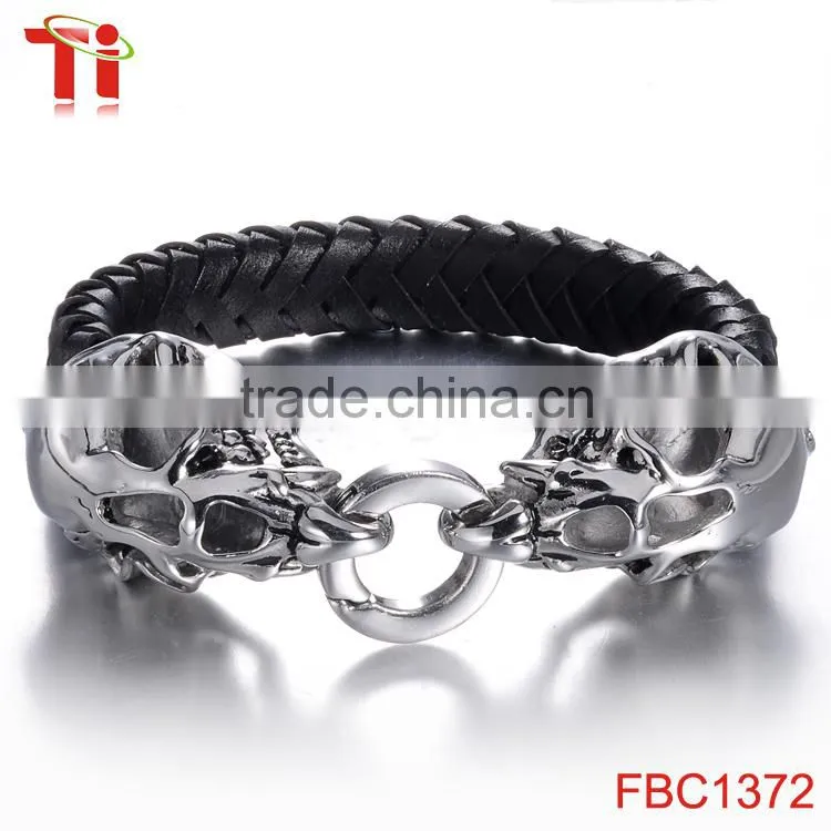 Men black braided leather bracelet cool bracelet for boys New