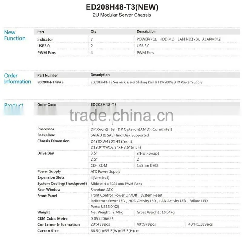 ED208H48 19 inch 2u hot swap 8 bay server case 2u 19 inch mini itx server case