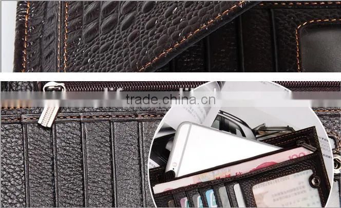 2016 new design fashion 100%Genuine Leather Wallet,Crocodile 3D purse men long wallet card handbag wallet