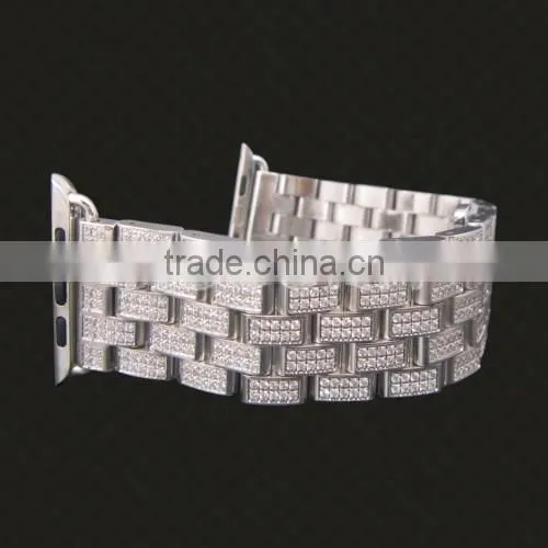Luxury diamond watch band for apple watch,gold plating strap,for apple watch diamond band