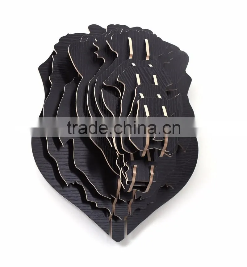DIY 3D Wooden Puzzle Lion Decor Fake Animal Heads Faux Lion Head Wall Decor Carved Wood Art