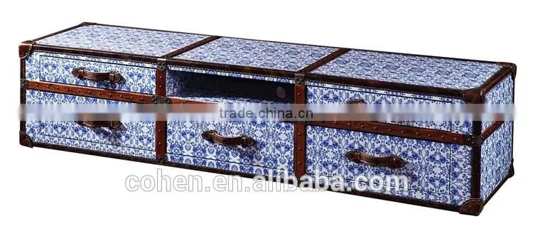 2016 New design European vintage chesterfeild style top grain leather tv stand/tv cabinet and home furniture