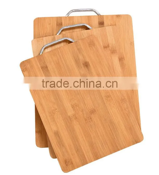 Low moq wholesale set of 3 thick bamboo chopping board with handle