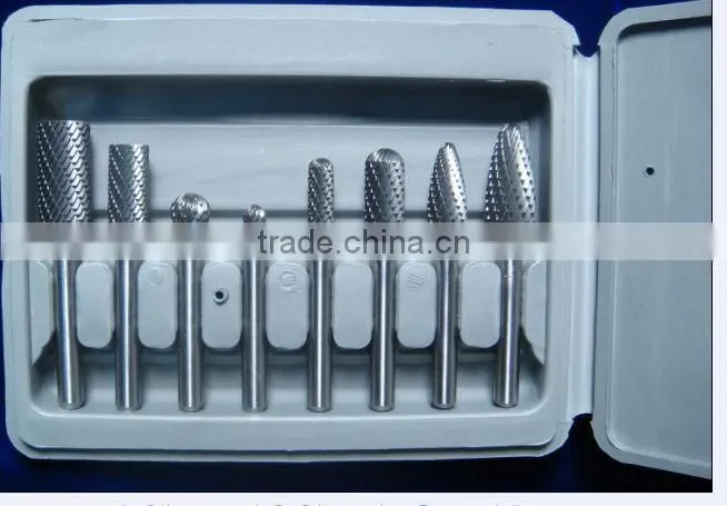 Tungsten carbide burrs set with 1/4 inch shank