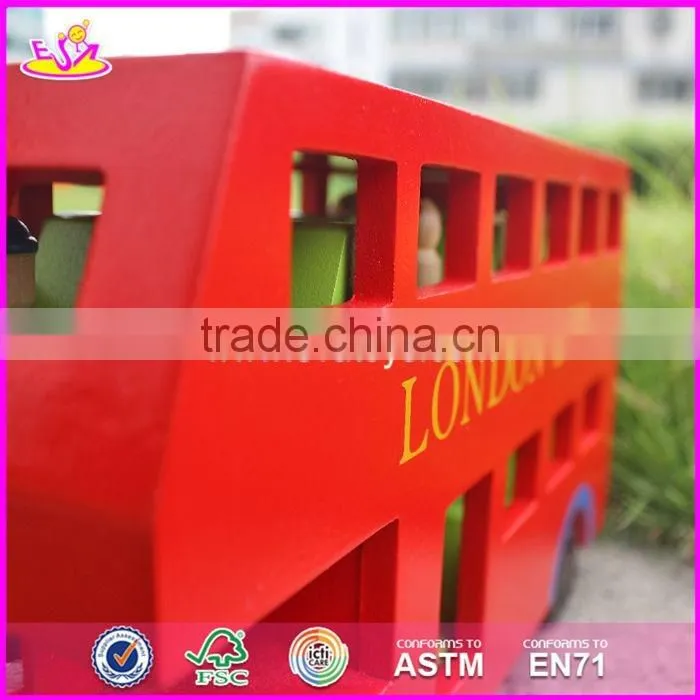 2017 New products children funny wooden toy double decker bus W04A161