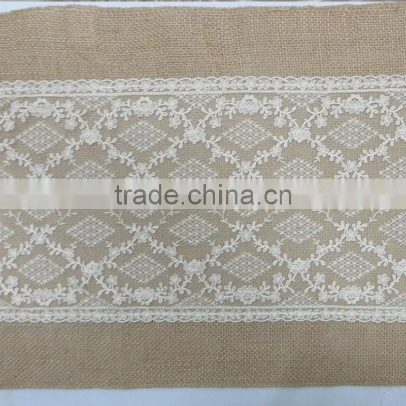 Burlap and lace table runner Hessian Table Runner for rustic wedding decoration