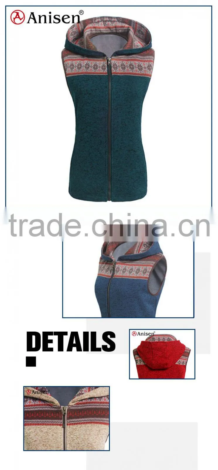 plus size clothing polyester fleece hooded women vest