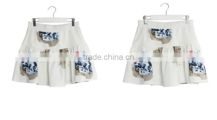 2015 lovely top and dress white flower printing mother and daughter sets for clothing