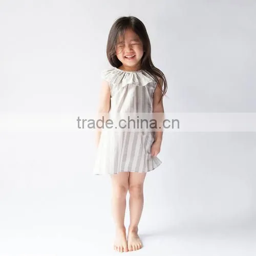 2017 New fashion baby boutique clothes western style dress stripe cape collar children girl linen dress