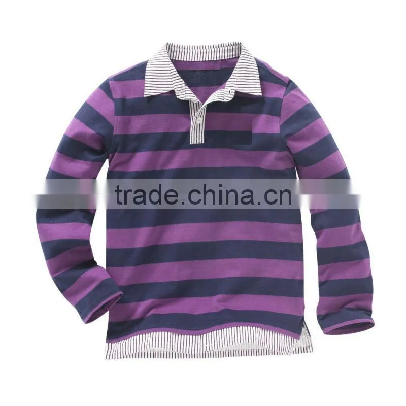 BOYS CUT & SEW STRIPED RUGBY POLO SHIRT