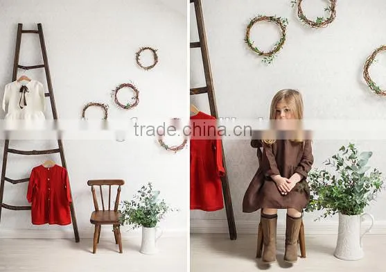 Classical Model Dresses For Girls With Wooden Buttons Cute Linen Dress Baby