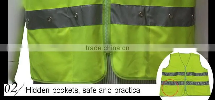 100% Polyester 3m reflective LED yellow green flashing led safety vest