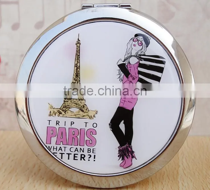 2015 New Vintage Double Sides Portable Foldable Pocket Metal Makeup Compact Mirror Woman Cosmetic