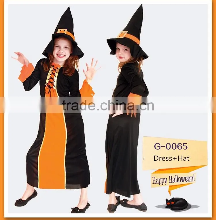 Long sleeve black and orange color robe witch costume for kids