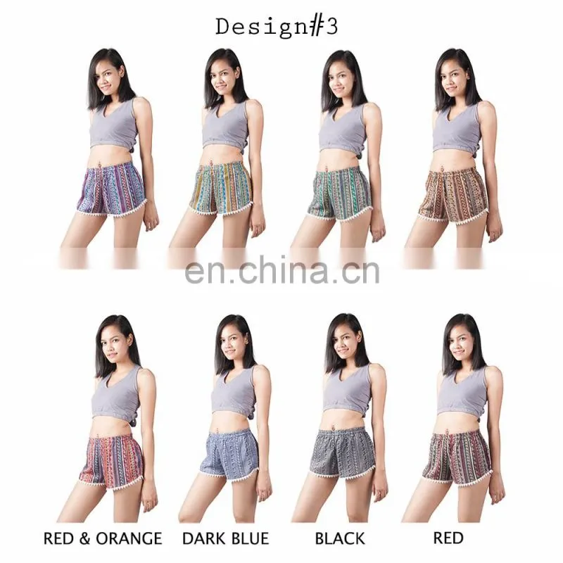 Lofbaz Women's Printed Lace Summer Beach Pom Pom Sexy Festival Hot Shorts