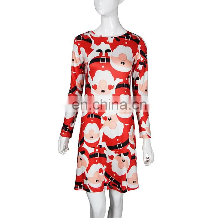 Christmas Evening Party Dress Long Sleeve Red Fashion Mini Christmas Dress