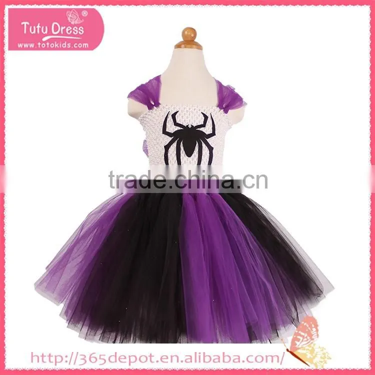 For halloween celebration deep purple gauze dress with spider pattern halloween costume
