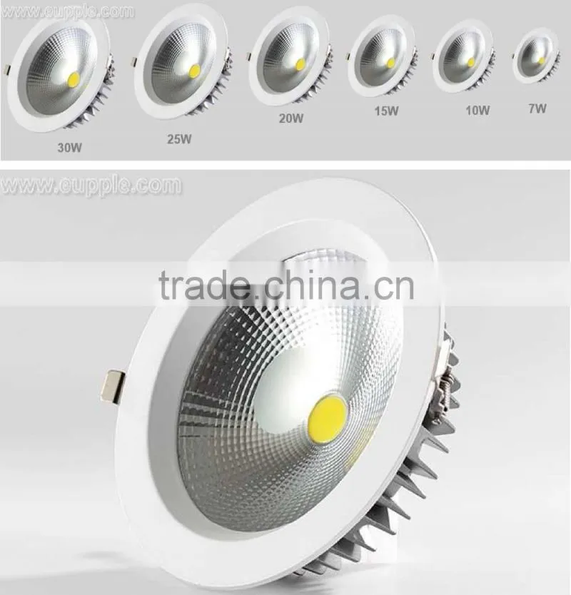 3years warranty embedded ceiling 3W,5W,7W,9W,12W,15W COB led downlight, 8inch 20w led downlight housing,30W led downlight price