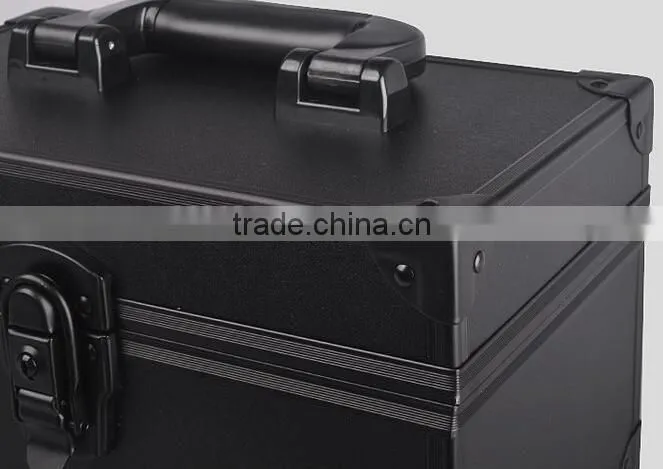 High quality black Aluminum makeup artist vanity case, cosmetic jewelry storage box, beauty box makeup vanity case bag