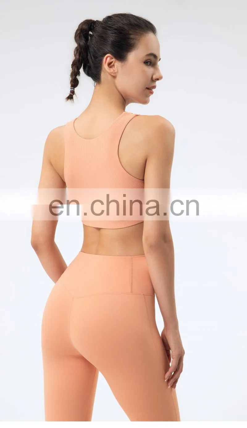 Private Label Workout Sports Bra Leggings Ribbed Hollow Out Sexy Yoga Bra Gym Wear